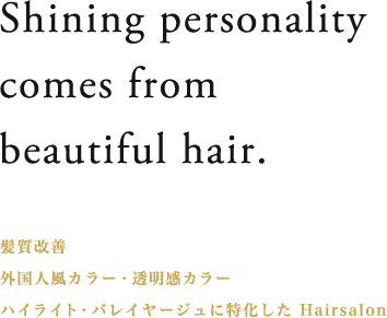 Shining personality comes from beautiful hair. 髪質改善、外国人風カラー・透明感カラー、ハイライト・バレイヤージュに特化したHairsalon